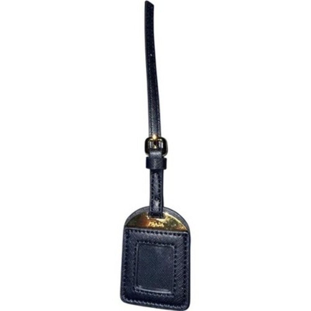 Prada Black Saffiano Leather Luggage Tag with Gold Hardware
